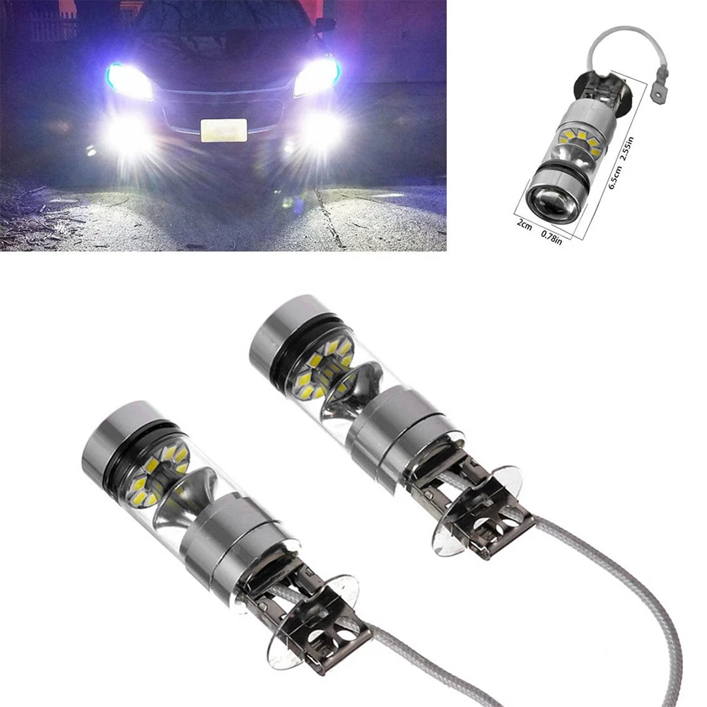 Acheter Ampoule antibrouillard de voiture H3 LED, 12/24V, 100W, 1000LM,  blanc, 6000K, faisceau de 360 ​​degrés, phare de voiture DRL, conduite  automobile, 1/2 pièces