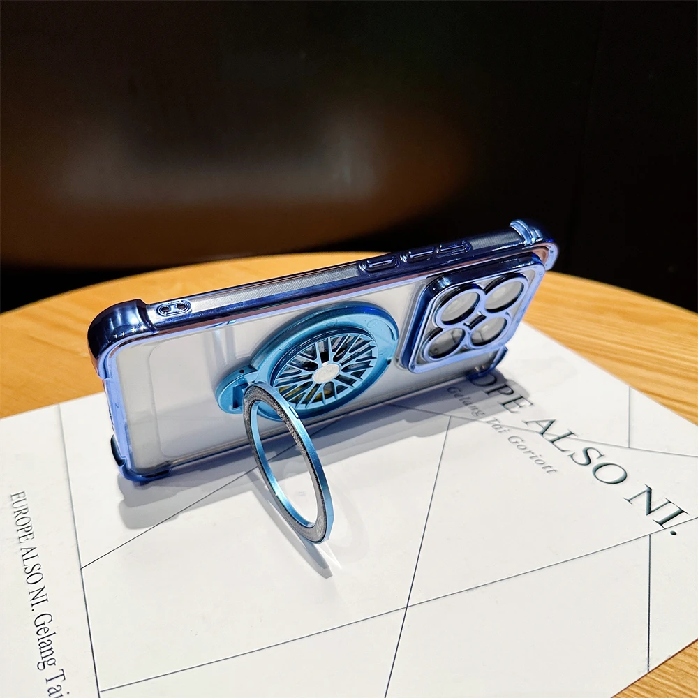 Luxury Plating Magnetic Shockproof Phone Case with Stand and Glass Lens Protection