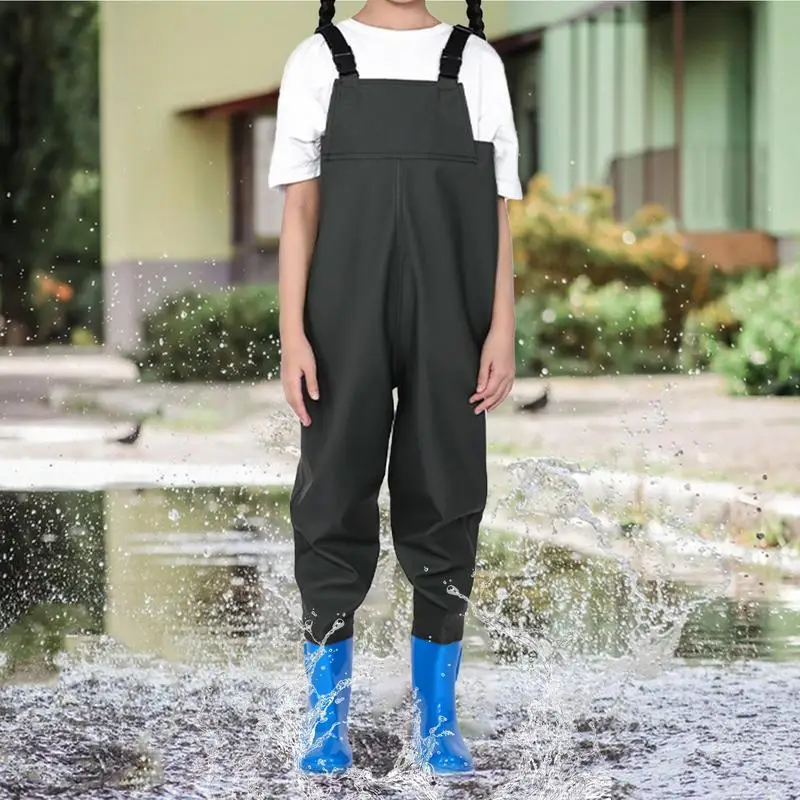 Kids Waders With Boots One-Piece Youth Fishing Waders Waterproof With Boots Hunting Raincoats Watersuits Rain Trousers