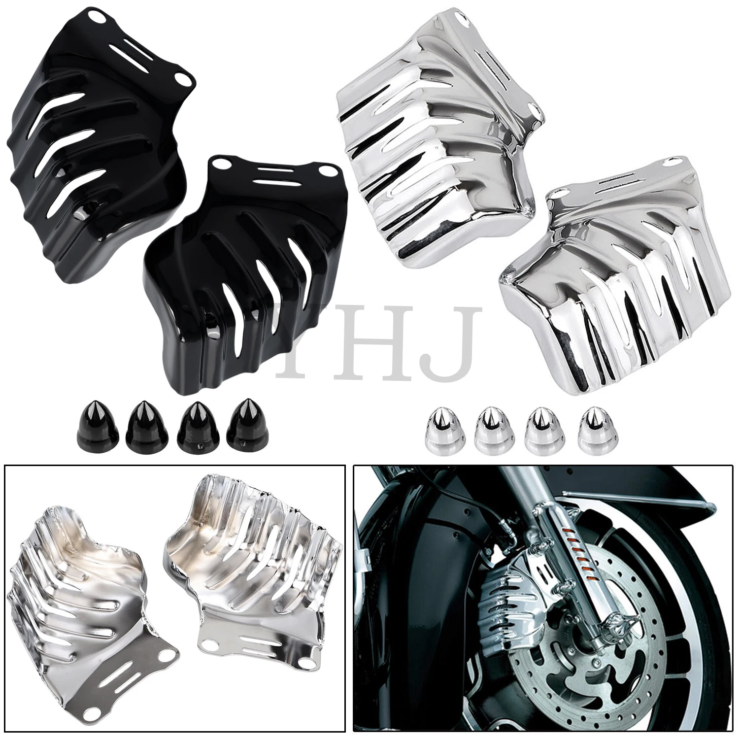 

Motorcycle Front Brake Caliper Cover Black/Chrome For Harley Touring Electra Street Road Glide FLHX CVO FLHXSE FLTRXS Road King