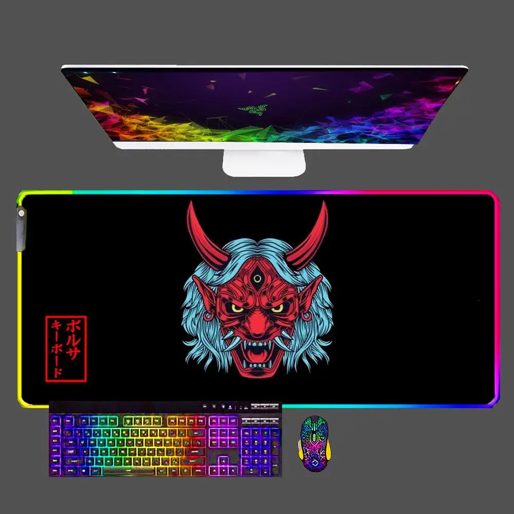 

Japanese Theme Designs RGB Anime Mouse Pad Gamer Large LED Computer Pc Mousepad Carpet Gaming Accessories Keyboard Soft Desk Mat