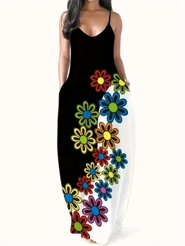 Large size new summer cool style camisole long skirt printed temperament street dress for women