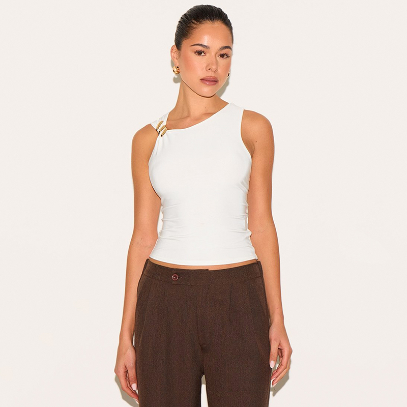 CUTENOVA Women'S Sexy Simple Solid Color Slim Metal Jewelry Tank Tops Casual Simple Comfortable Versatile Summer New Trendy Tops