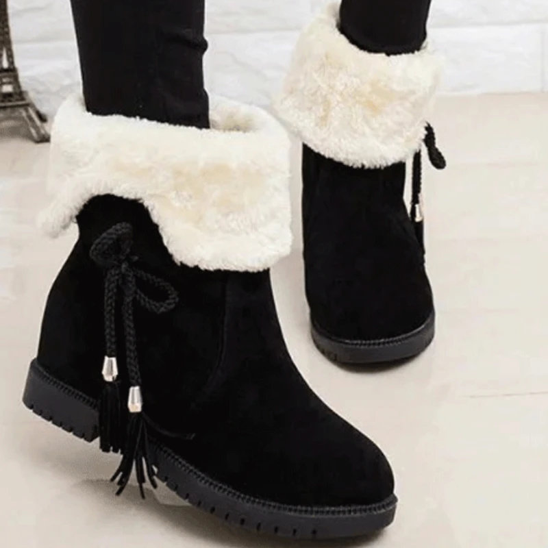 Fur Boots For Women Winter Female Solid Color Thickening Warm Snow