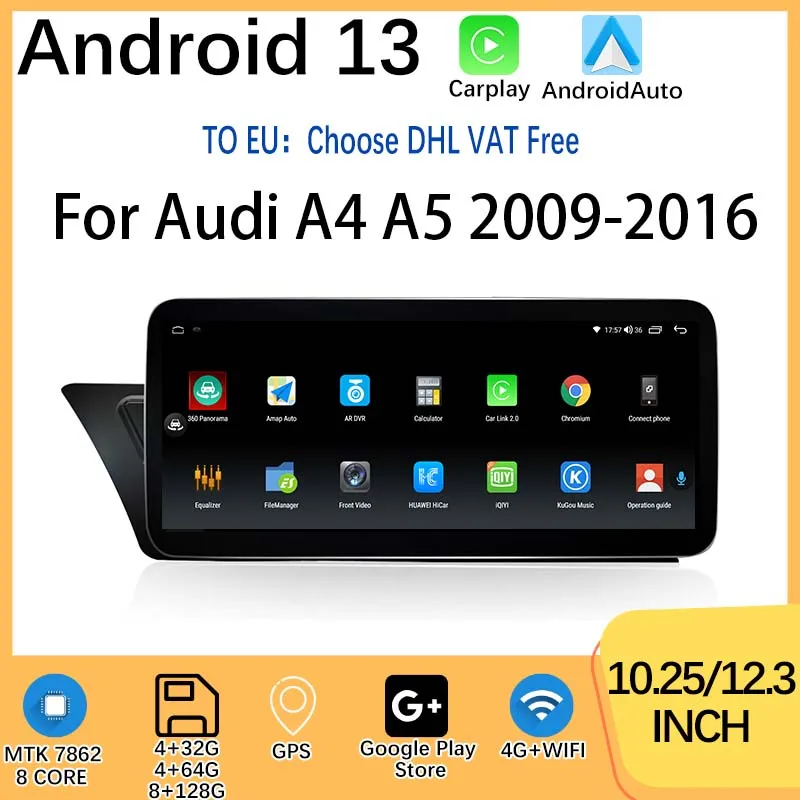 Android13 Prezzo Di Fabbrica 12.5 "Mtk7862 Apple Carplay Per Audi A4 A5 B8 Lettore Video Navigazione Gps Schermo Ips Multimediale Centrale