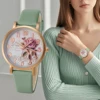 New Style Fashion Casual Luxury Women Peony Dial PU Leather Quartz Watch Elegant Popular Versatwrist Watch Hoilday Gifts Present 1