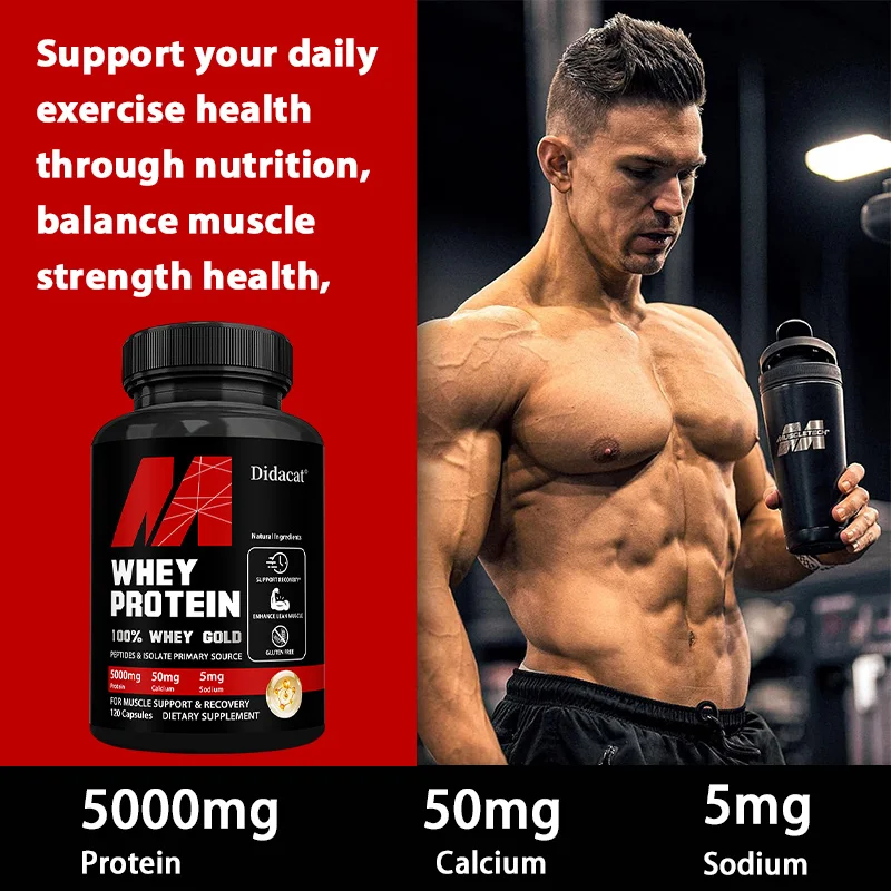 Whey Protein Capsuels, with 5000mg Protein, Supports Recovery, Supplement for Balanced Muscle Health, Immunity, NON-GMO