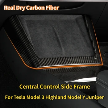 Tesla Model 3/Y Highland (Juniper) Real Dry Carbon Fiber Central Control Side Trim – Wireless Charging Panel Decorative Strip