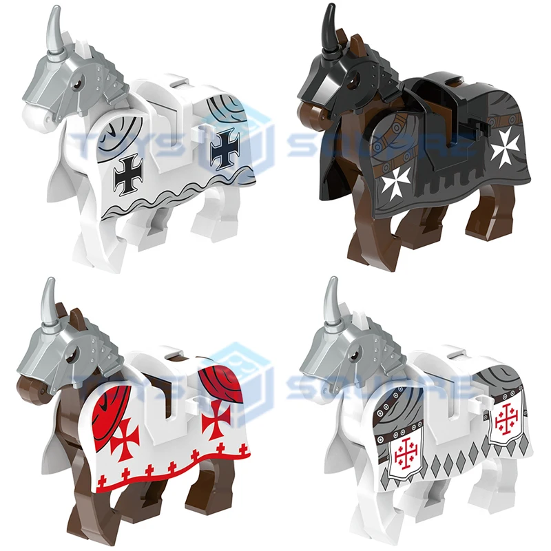 The White Medievale Teutonic Hospital Knights Templar Holy Sepulchre Charger War Horse Model Blocks Moc Bricks Set Toys X0317