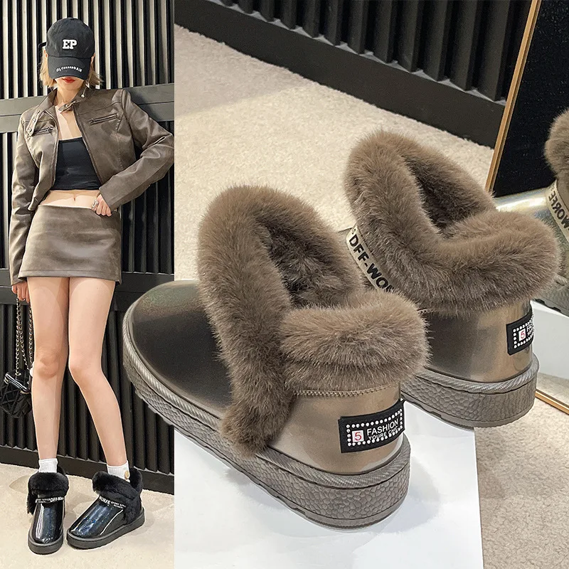 Snow Boots Women's Warm Plush Flat Heel Round Toe Female Shoes Boots Platform Australia Winter Footwear Fur Ladie