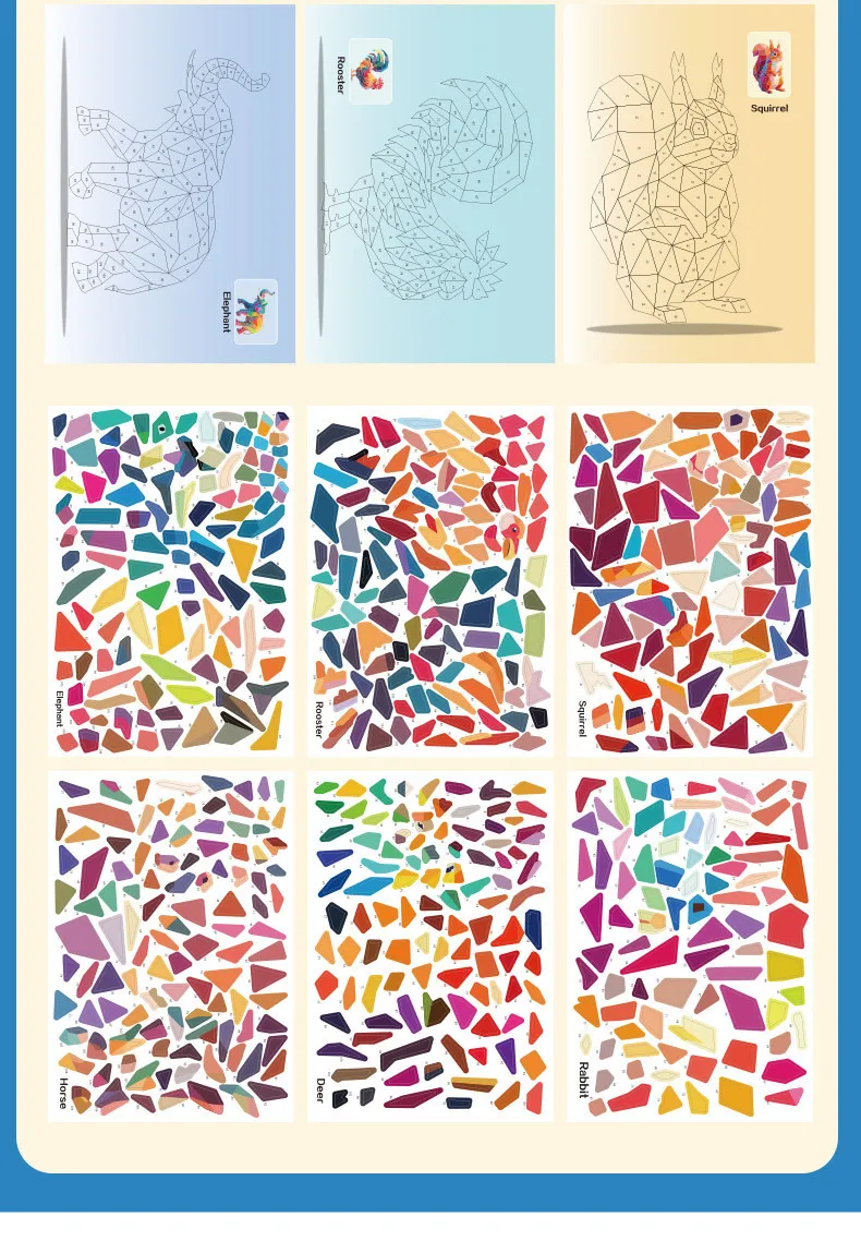 3D Geometrische Collage Aufkleber Buch Cartoon Tier Kognitive Puzzle Spiel Verbessern Fokus Training Aufklärung Spielzeug für Kinder – Detail 4