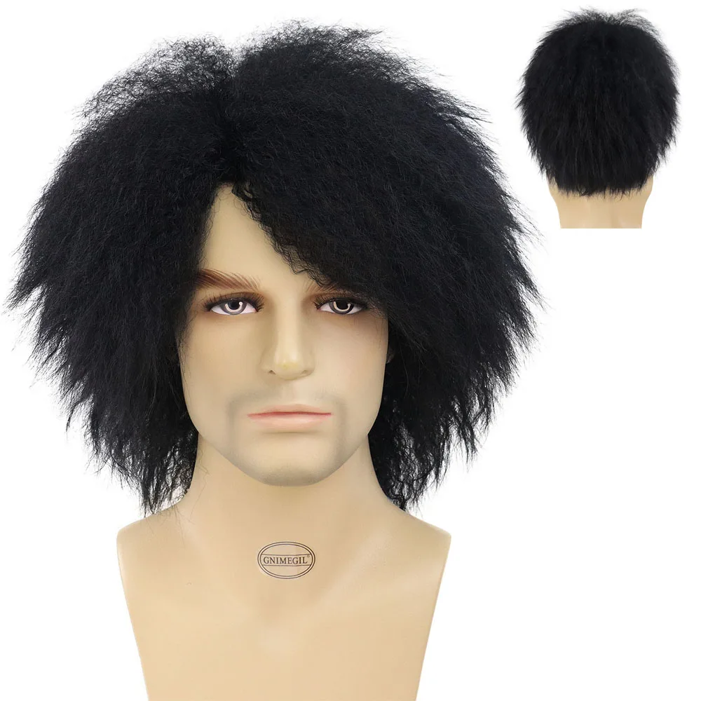 

GNIMEGIL Synthetic Afro Wigs for Man Big Loose Hair Straight Yaki Wig 1960s Halloween Costume Wigs Male Rocker Wig Disco Prom