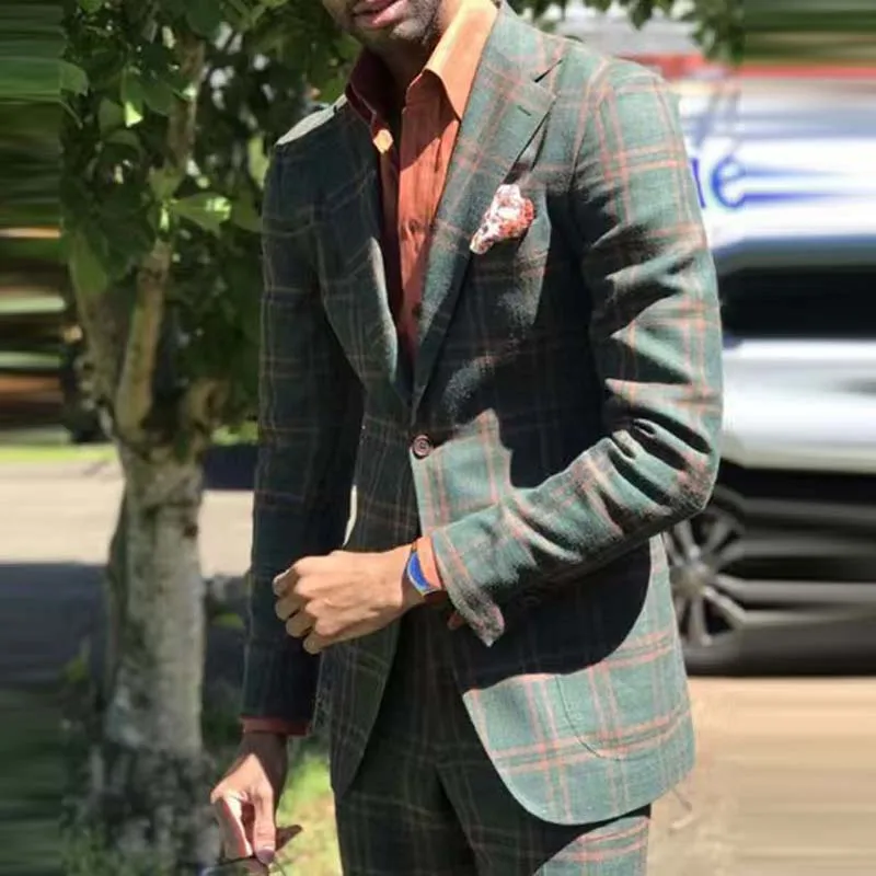 Men Blazers England Retro Pattern Print Casual Suit Blazer Spring Turn-down Collar Business Outwear Autumn Single Button Man Jacket Coat