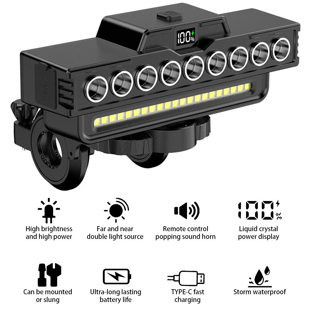LED Bike Front Light USB Charging Super Bright Bike Light Power Display High Brightness Bike Flashlight Bicycle Accessories