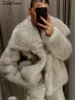 Warm Fluffy Faux Fur Jacket Coat Women Loose Long Sleeve V-neck Female Cardigan 2024 Winter Fashion Lady Overcoat Streetwear 1