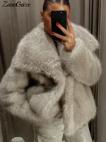 Warm Fluffy Faux Fur Jacket Coat Women Loose Long Sleeve V-neck Female Cardigan 2024 Winter Fashion Lady Overcoat Streetwear 1