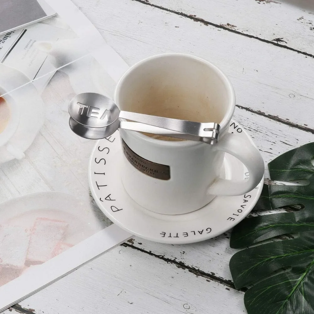 Teabag Tong Strainer Holder Spoon Shaped Tea Bag Squeezer/Holder Gadget, Round Stainless Steel Kitchen Bar