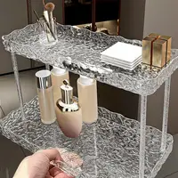 Bathroom Counter Shelf 2-Tier Countertop Storage Rack Acrylic Vanity Storage Rack Corrugated Bathroom Cosmetic Organizer For