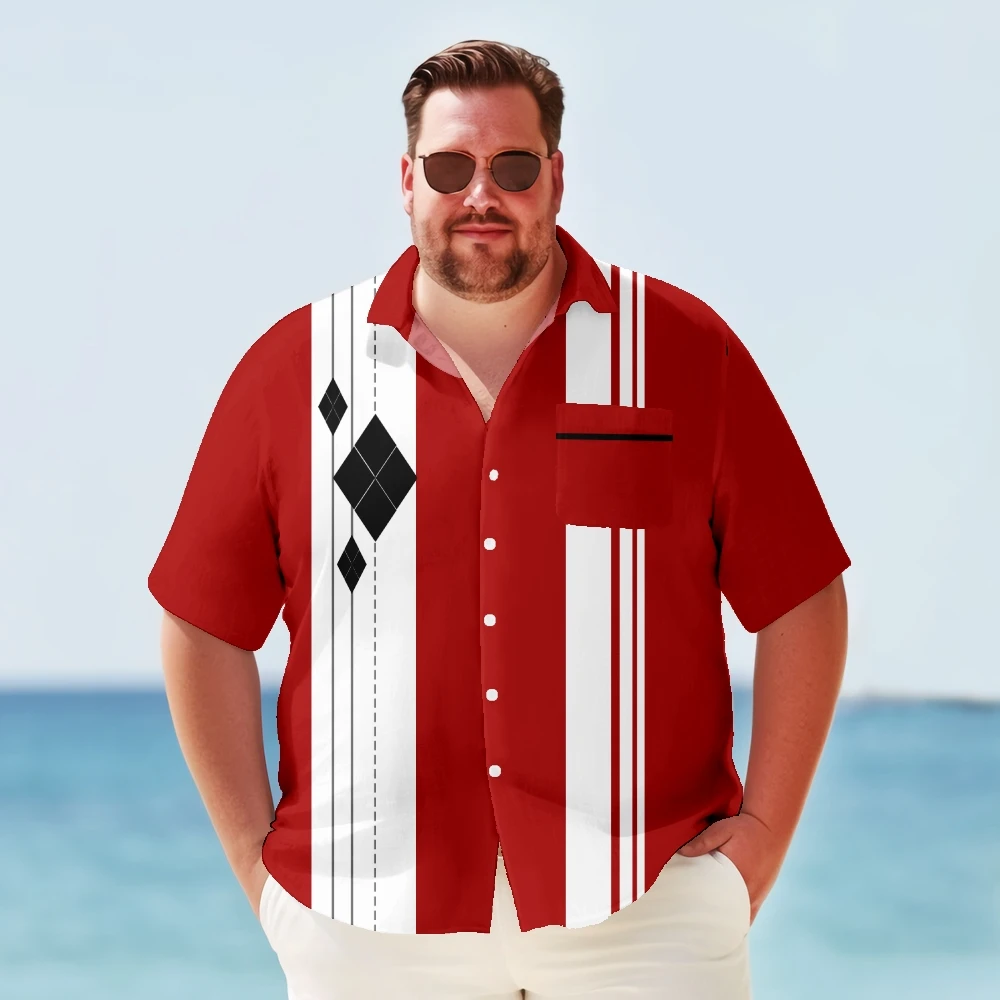 Big & Tall Hawaiian Shirt For Men Retro Bowling Quick Drying Summer Plus Size Y2kStreetwear Short Sleeve Oversized