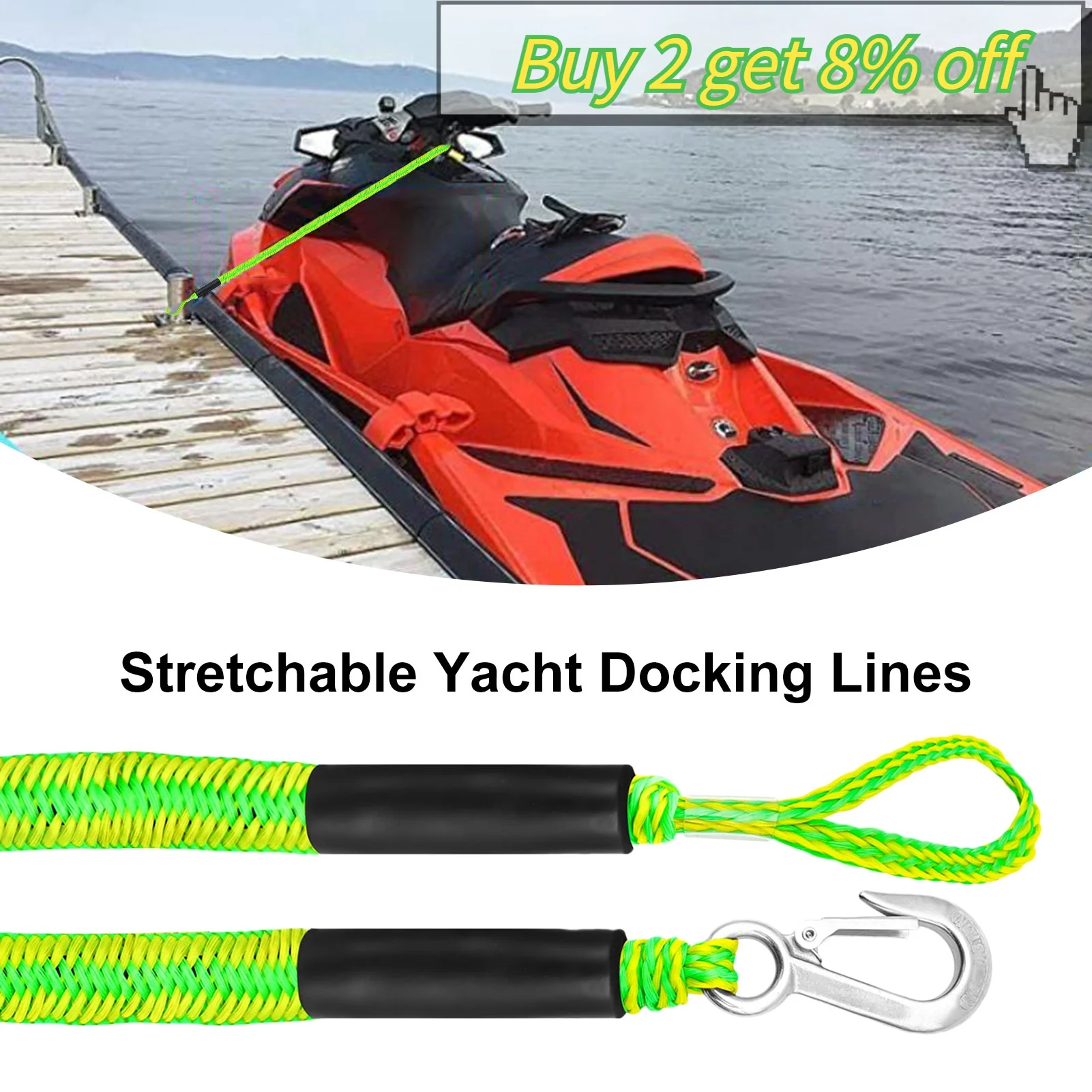 Boat Bungee Dock Lines Cords Docking Rope For Kayak Watercraft SeaDoos Jet Ski Pontoon Canoe Power Boat Mooring Rope Accessories bungee dock line with 316 stainless steel clip for docking line mooring rope for kayak boats jet ski pontoon accessories