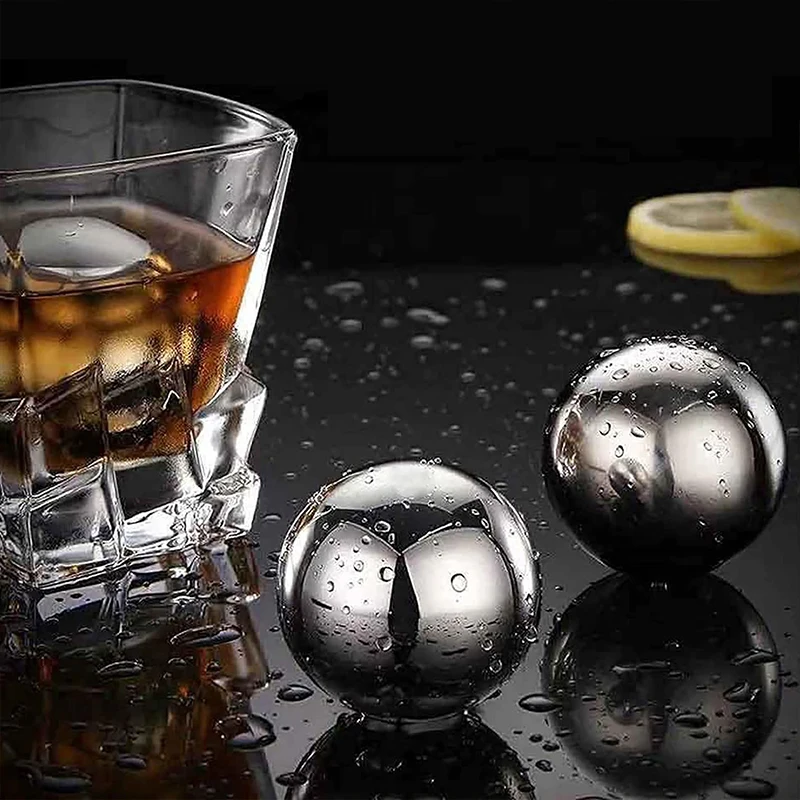 2/4pcs Reusable Stainless Steel Ice Cubes Round Metal Ice Balls Set Whiskey Wine Wine Beer Cooler Stones Party Bar Accessories images - 6