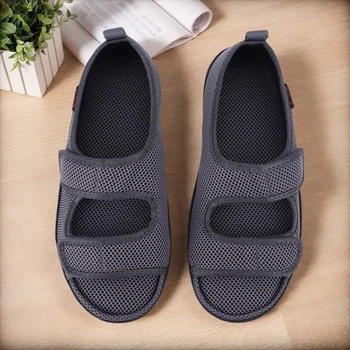 Diabetic Sandals Adjustable Hook & Loop Summer Walking Sandals Soft Elderly Sandals for Elderly Swelling Sensitive Feet
