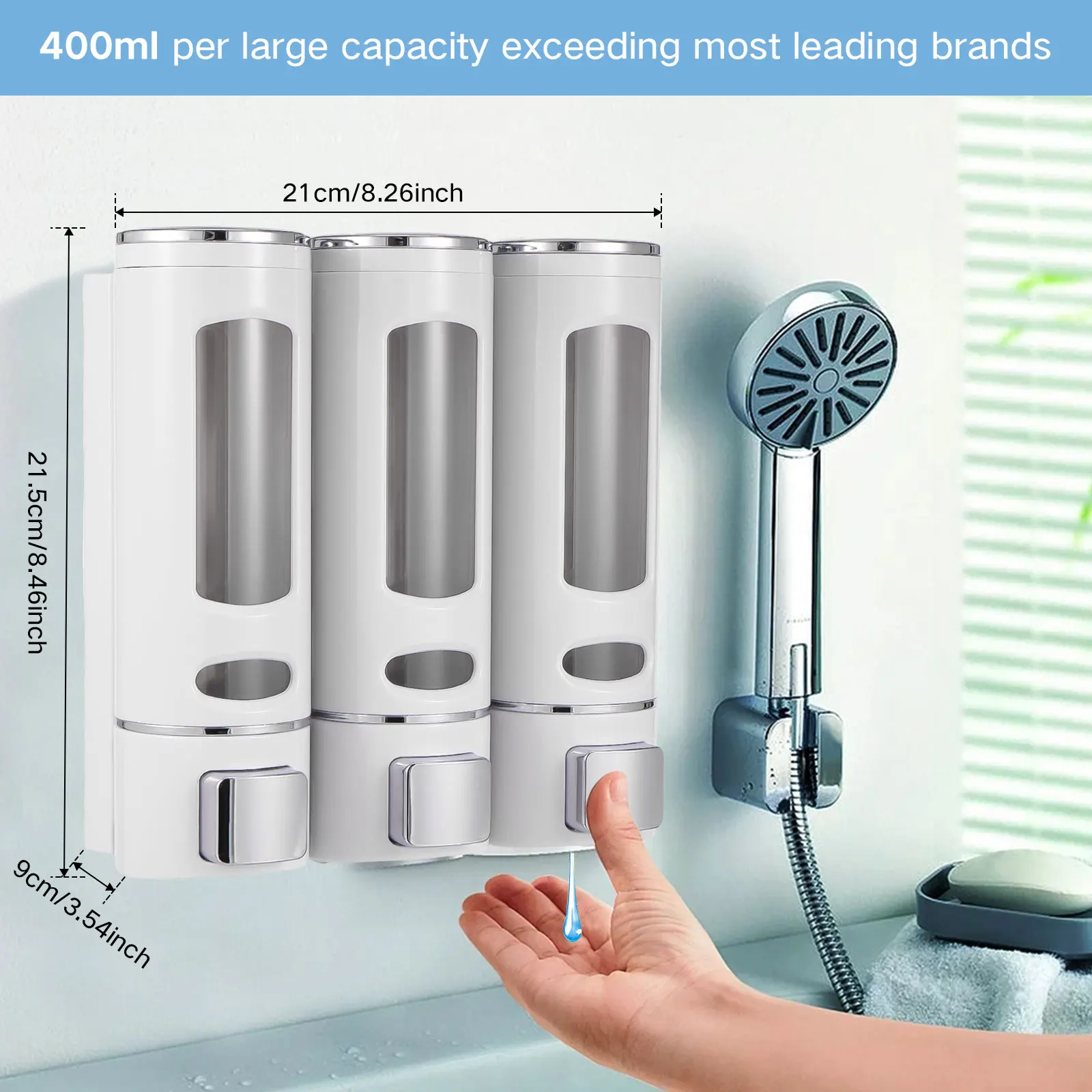 2/3 Heads Shower Soap Dispenser Wall Mounted Adhesive Bathroom Shampoo Handwashing Fluid Conditioner Storage Container 4