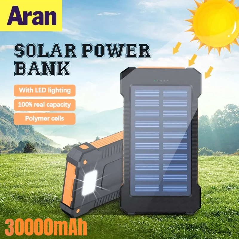 Solar Power Bank Caricabatterie Solare Impermeabile Da 30000Mah Porte Usb Caricabatterie Esterno Powerbank Per Smartphone Xiaomi 5S Con Luce A Led