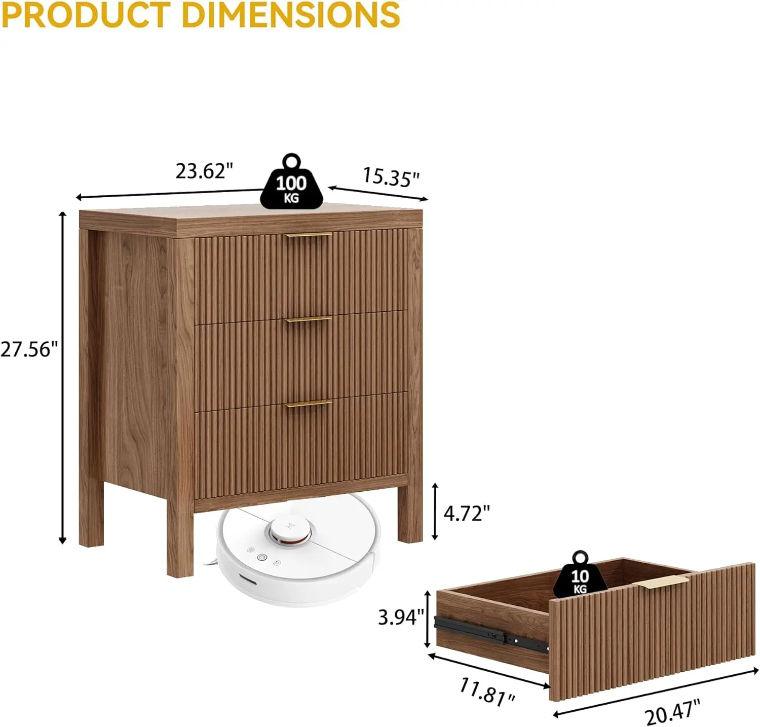 Set Dresser and Nightstand Sets Bedside Tables Mid Century Nightstands with 3 Wide Drawers for Bedroom Kids Room Hallway