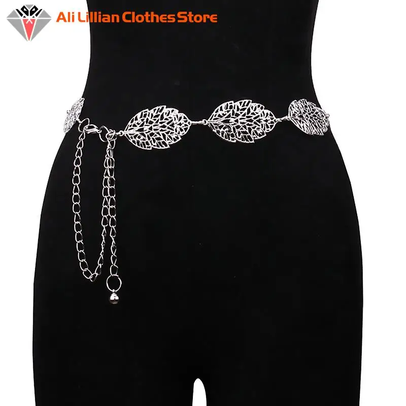 

Women Fashion Openwork Leaf Belts Luxury Belt Retro Silver Carved Hollow Out Chain Belt For Women Elegant Round Metal Women Belt