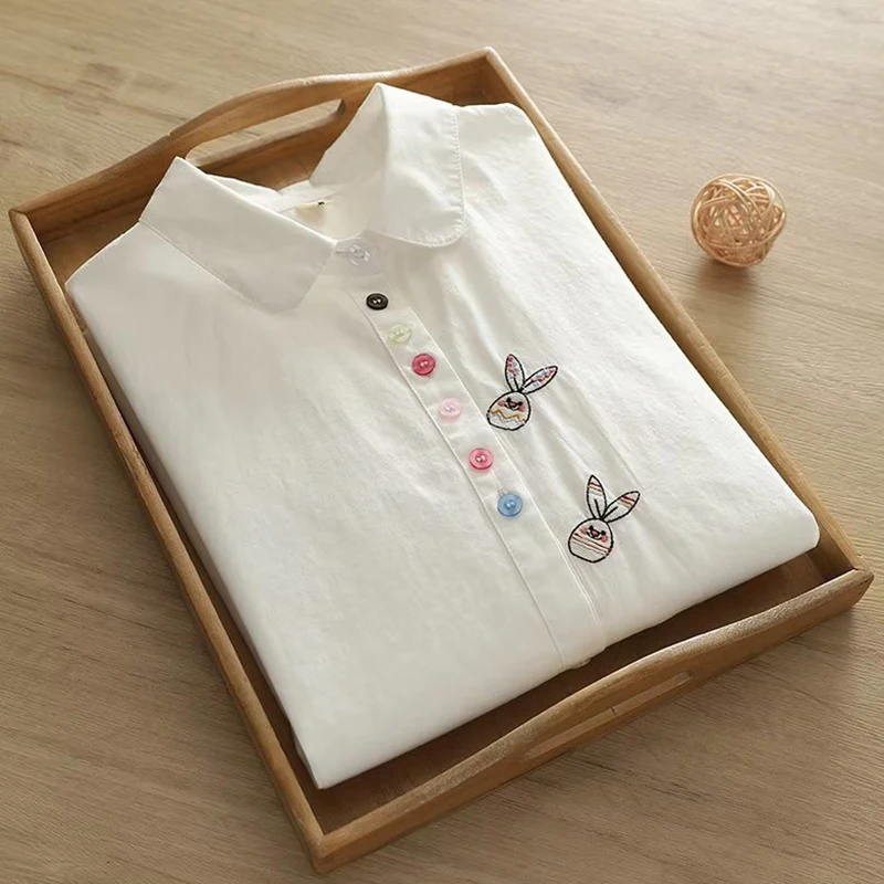 

Женская Повседневная Блузка на пуговицах, с вышивкой кролика