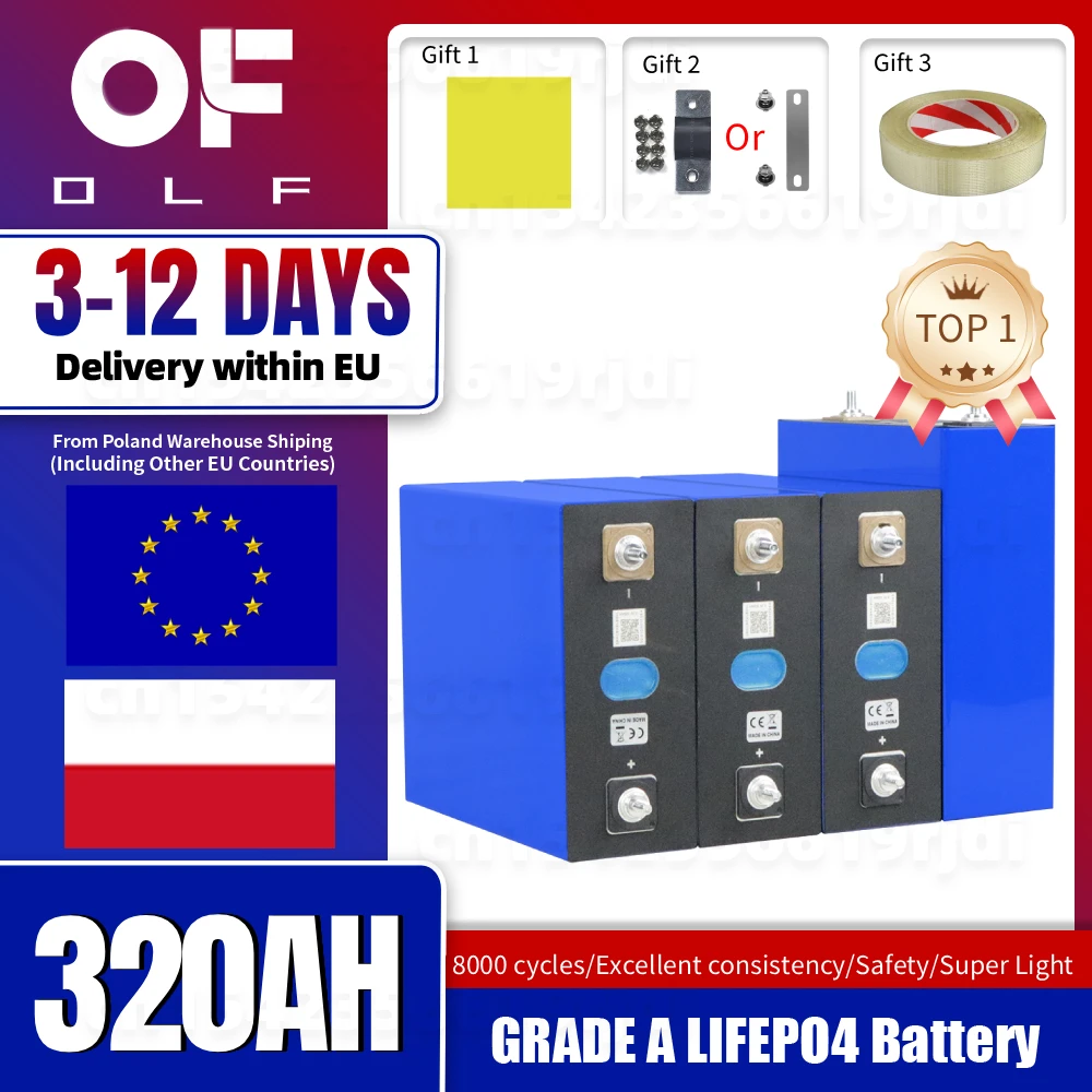 Consegna Rapida 4-16 Pezzi Batteria LiFePO4 320Ah 8000+ Cicli Ricaricabile Celle LFP Fai-da-te 12V 24V 48V per Accumulo di Energia Solare