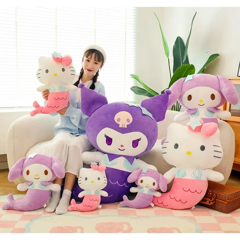 

Sanrio Hello Kitty Mermaid Plush Stuff Soft Doll Kuromi Cinnamoroll Anime Fish Toys Kawaii Room Decor Christmas Girl Kid Gift