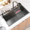 Stainless Steel Kitchen Sinks Nano Black Rainfall Waterfall Large Single-slot Kitchen Household Dish Sink Hand-washing Basin K 3