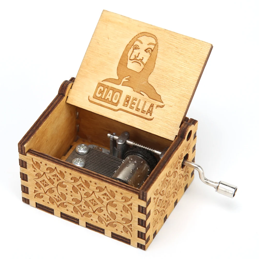 Retro Carved Wood Hand Cranked Music Box Home Decor Birthday Christmas New Year Gift carousel music box music box