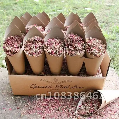 Boîte de support de cône de confettis de mariage en papier kraft, fleur, rose, rustique, support de cône, décor de mariage, faveurs d'amour