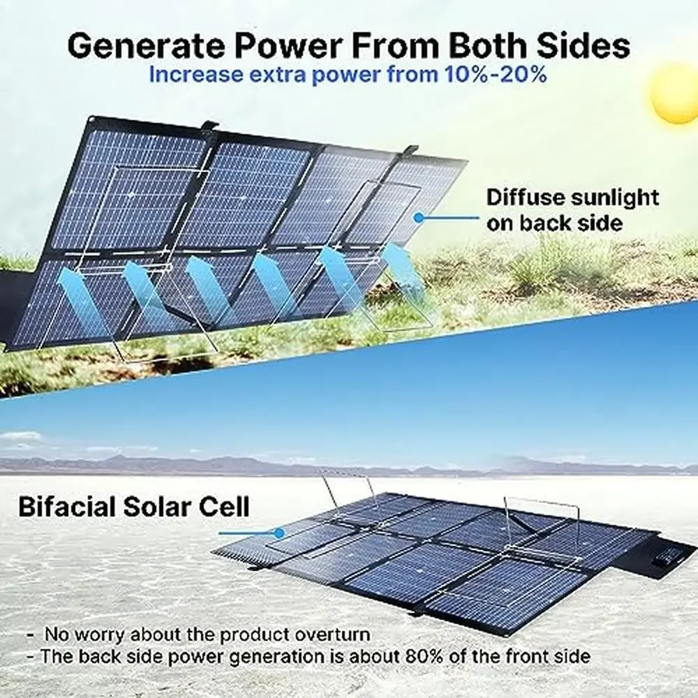Portable Solar Panel Charger 200W Bifacial Foldable Solar Generator USB A&C PD 65W Laptop Travel Kit Power StationPV Connector