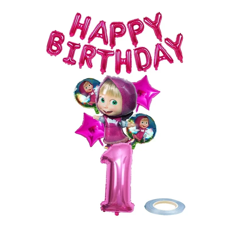 Neueste Mascha und der Bär Dekorationsartikel Geburtstagsballons Mascha und Bär Tortendekoration Teller Becher Servietten Geschenktüten Partyzubehör – Detail 31