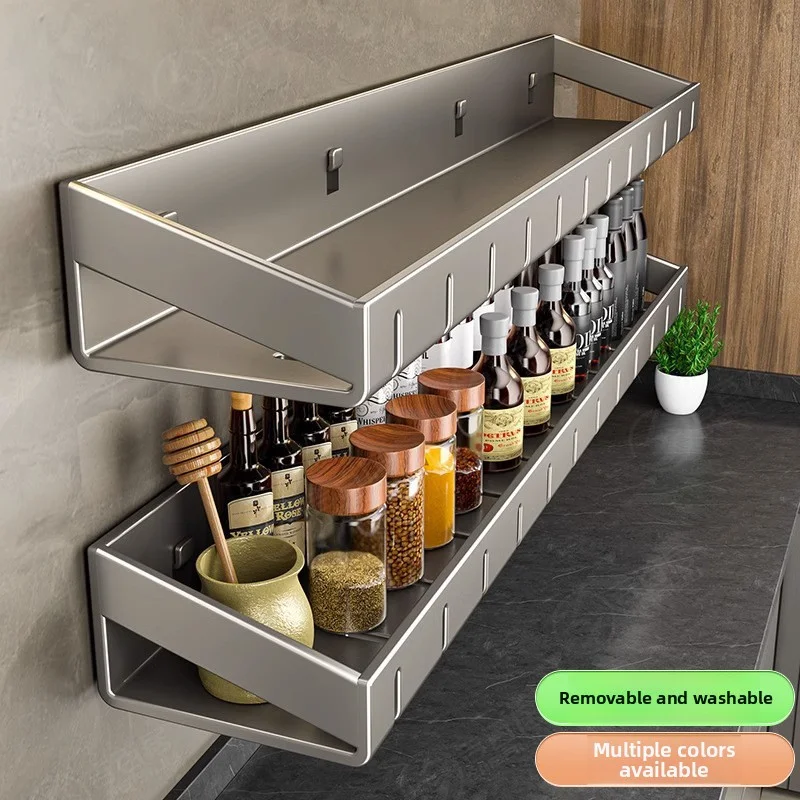 Gun Gray Kitchen Wall-Mounted Storage Rack No Drilling Required Spice ...