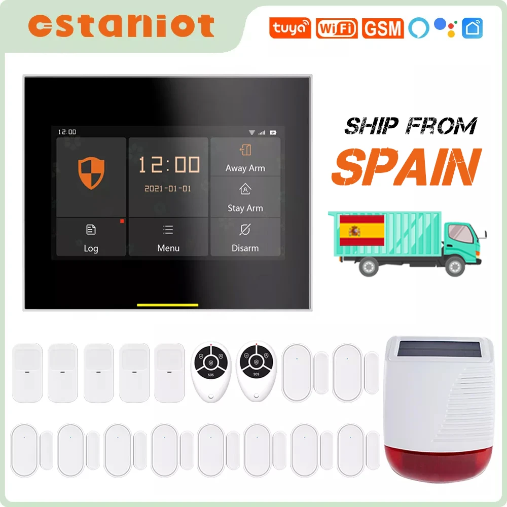 Ostaniot Tuya Smart Wireless GSM WIFI Home Security Alarm System with Outdoor Solar Siren Compatible with Alexa and Google Home home alarm key pad