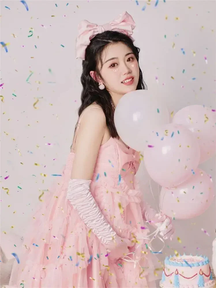 

Women Photography Props Pink Sweet Maternity Dresses Pregnancy Mini Tank Dress with Gloves 2pcs Set Studio Photoshoot Clothes
