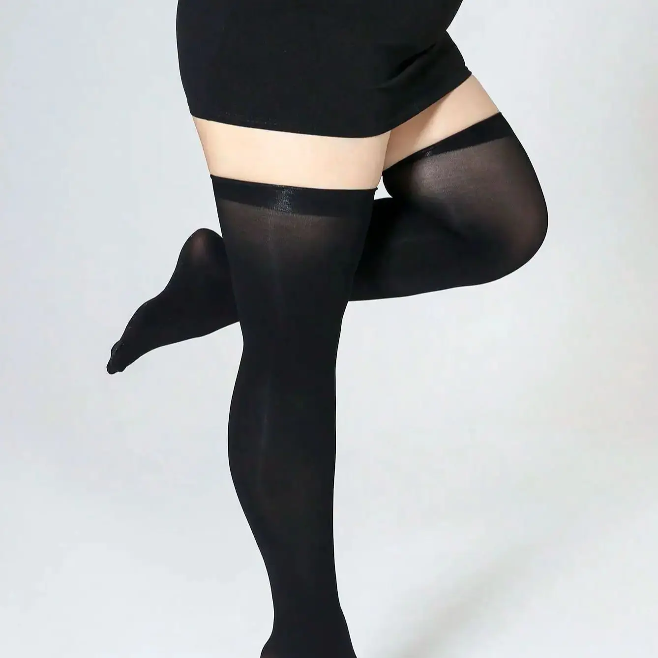 Plus Size Women Breathable Transparent Black Solid Color Thigh-High Socks Thigh High stockings