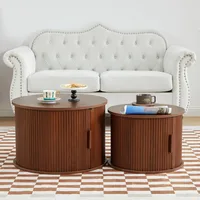 Modern Round Coffee Table Set of 2 with Storage Compartment and Sliding Door, Side End Accent Table for Living Room, Bedroom 1