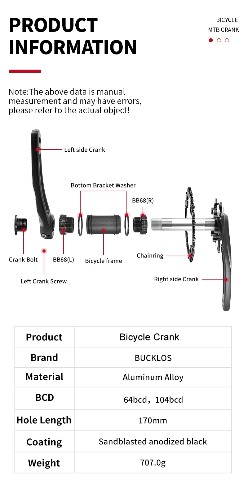 BUCKLOS 3*9S 3*10S MTB Kurbelgarnitur 104/64 BCD Mountainbike Kurbelgarnitur 170mm Fahrrad integrierter Kurbelarm 27S 30S Fahrradkettenblatt – Detail 2