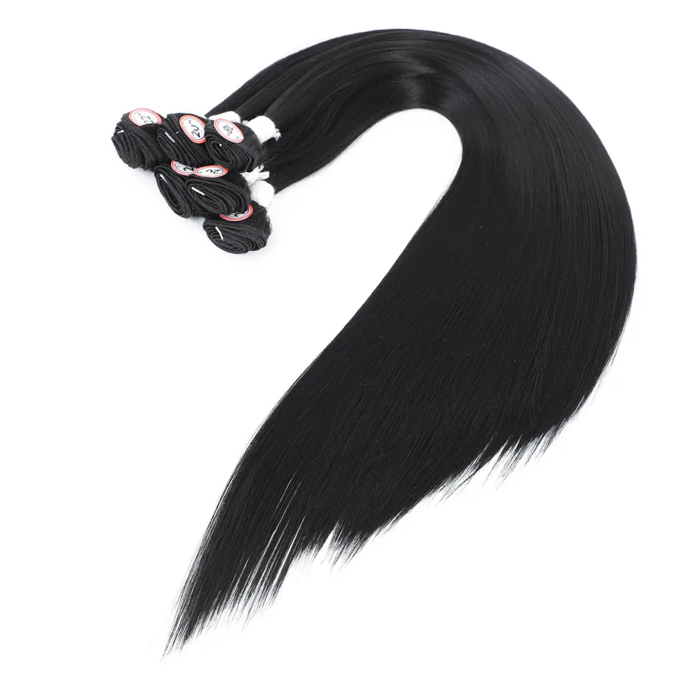 Synthetic Hair Weaving Bundles with Closure Long Straight Black Weave Hair Extensions 6 Bundles with Closure for Women X-TRESS