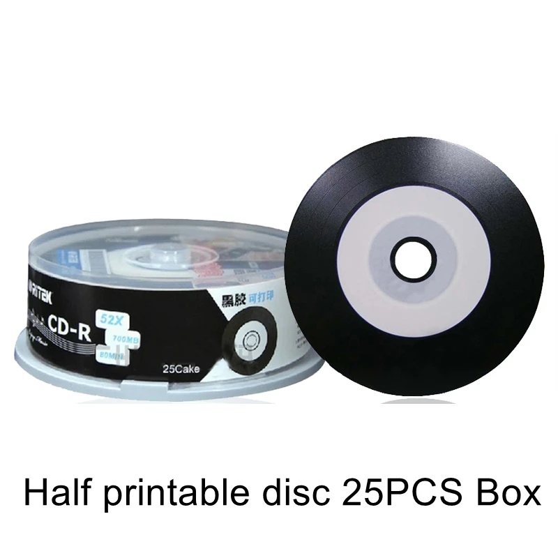 Ritek Printable Vinyl CD-R Blank Disc Recordable Compact Disc 700MB/80min/52x Vinyl Music Black 25PCS/BOX