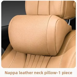 Premium Nappa Leather Car Seat Headrest Pillow - Soft, Fluffy, and All - Season Comfort (Amber Brown)