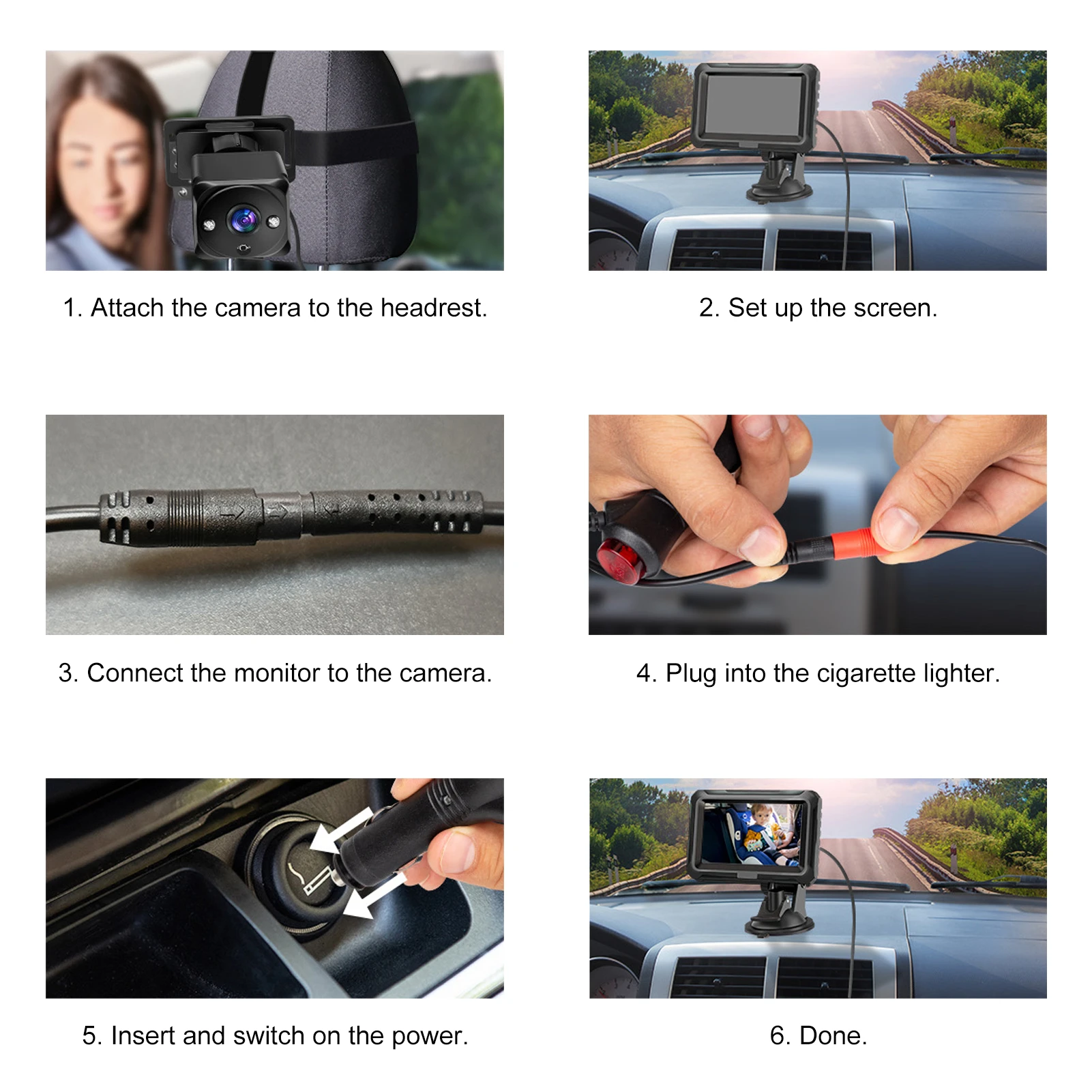 1080P Baby Car Camera, 4.3" Baby Monitor with Night Vision Function and 150° Wide View Angle, 360° Rotatable Rear Facing Seat Mi