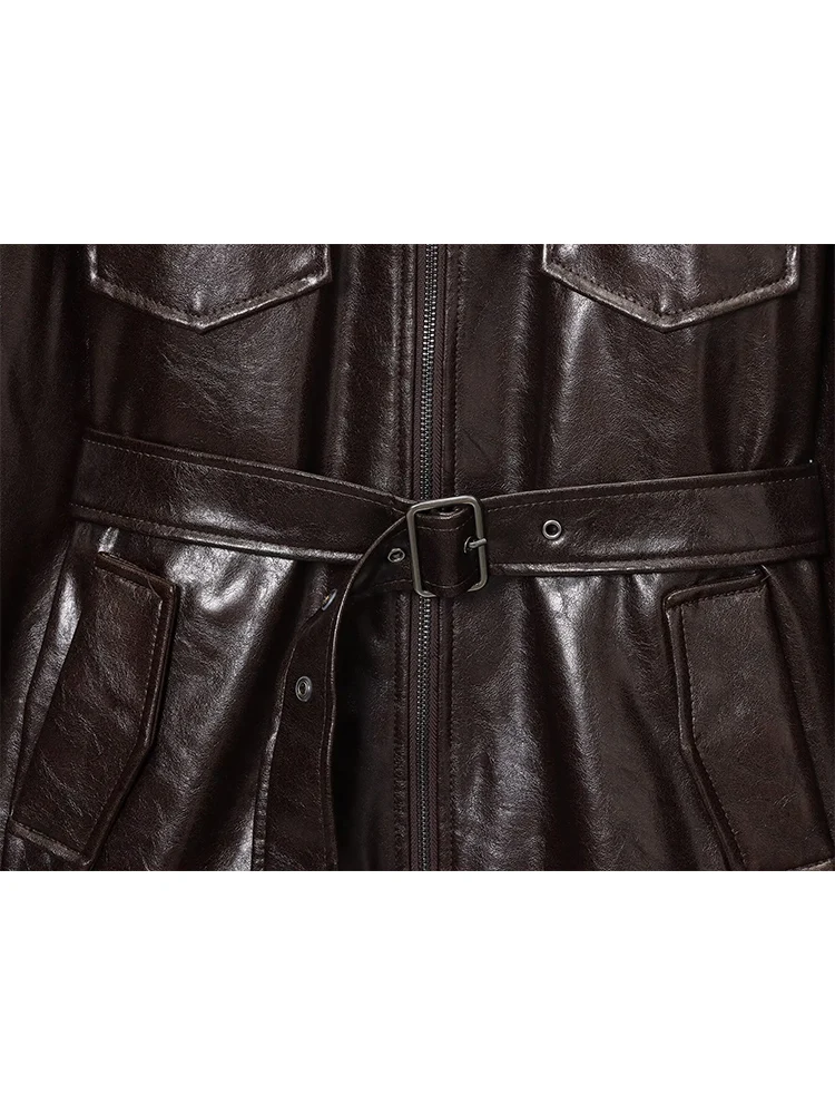 Women Faux Leather Jacket Fashion Solid Zipper Coats Elegant Belt Decor Pockets Leisure Jackets  Ladies PU Vintage Streetwear