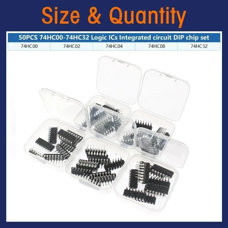 50pcs/box 74HC/74LS Logic IC Kit 74HC00 74HC02 74HC04 74HC08 74HC32 74LS00 74LS02 74LS04 74LS08 74LS32 DIP-14